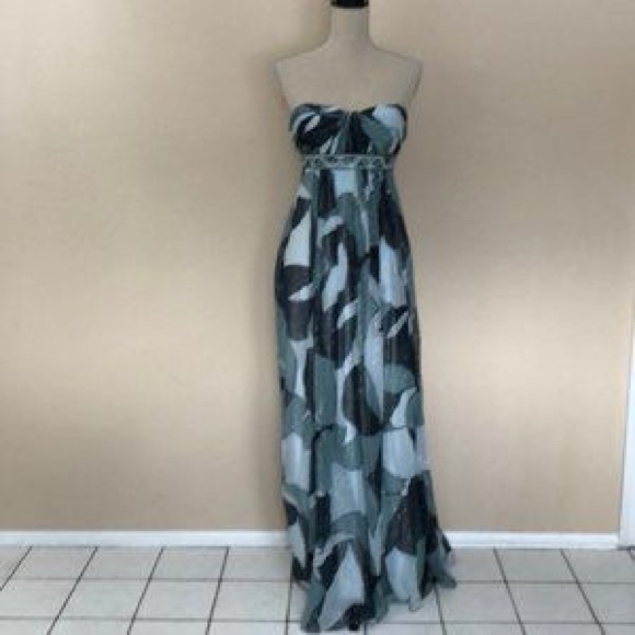 BCBG Elegant Strapless Maxi gown - blues and Grays
